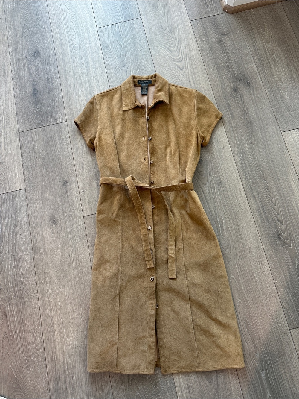 Banana Republic Suede Button-Front Midi Dress in Tan
